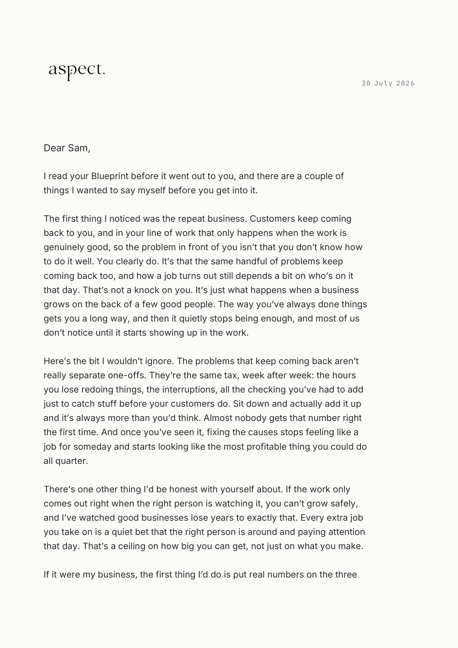 Sample Partner's Letter — a real page of the illustrative Blueprint PDF